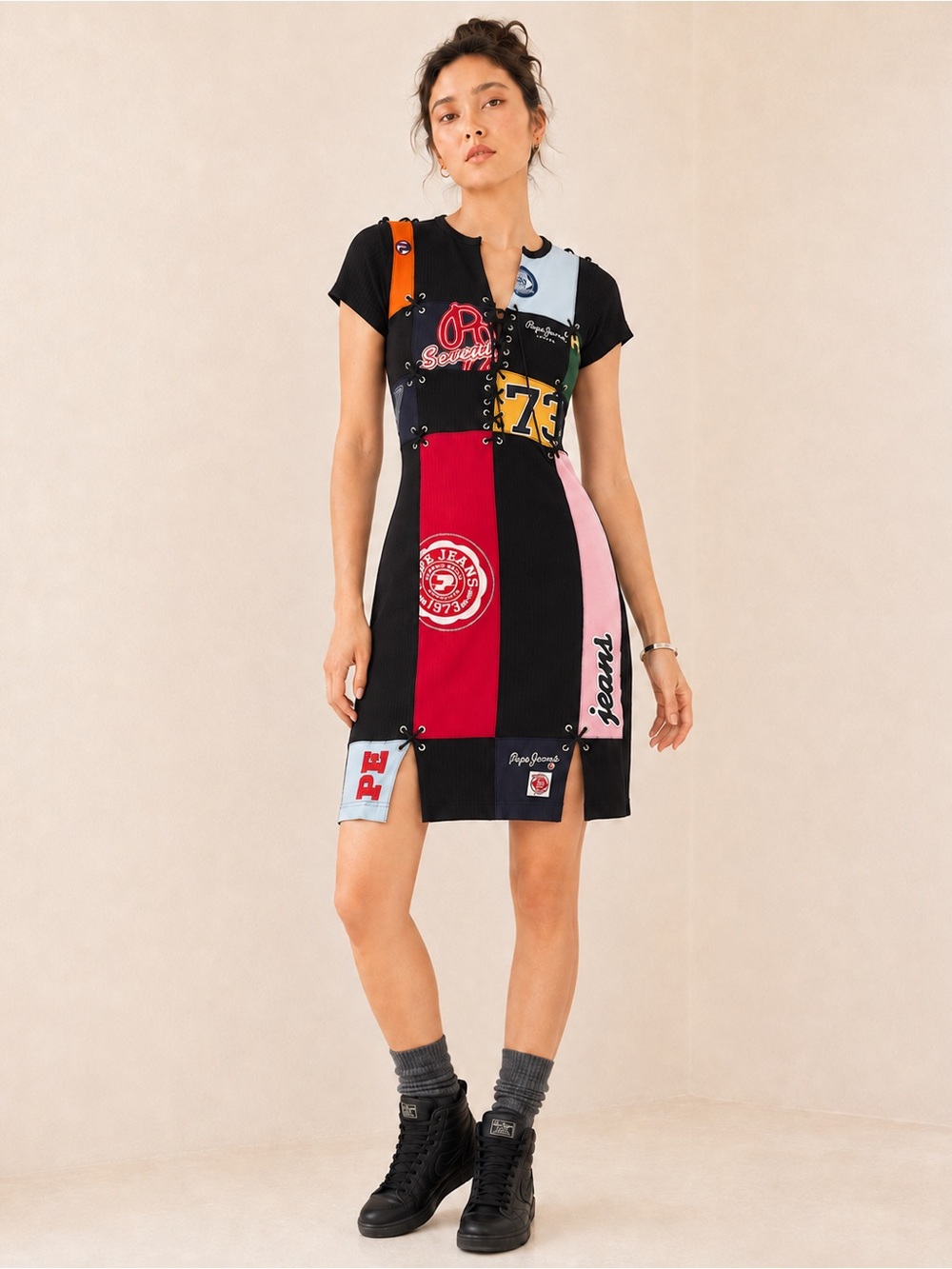 Pepe Jeans Y2K 30th Anniversary Embroidered Lace-Up Mini Dress Size M